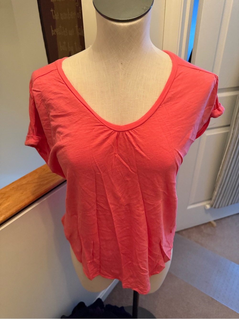 Eddie Bauer Coral V-Neck Short Sleeve Tee